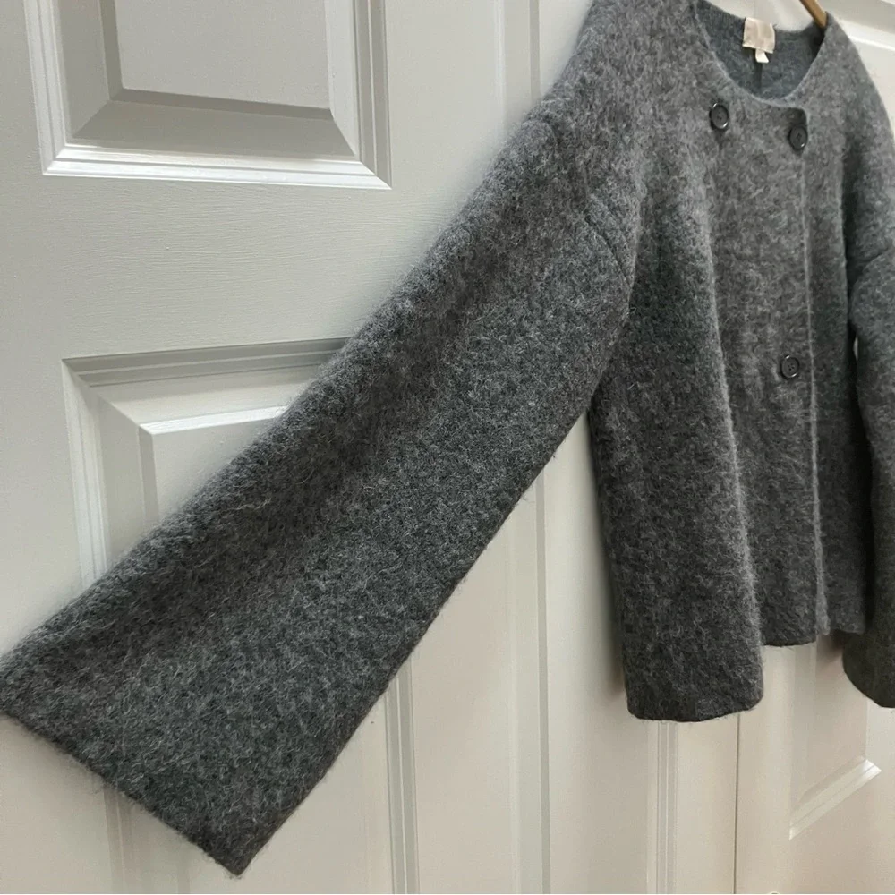 J Crew Collection Alpaca Wool Double Breasted Collarless Sweater Coat Cardigan